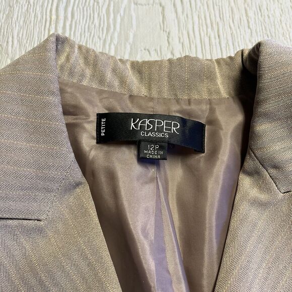 KASPER Women's Blazer Single Breasted Jacket 12P Brown Stripped Career Office - Picture 5 of 12